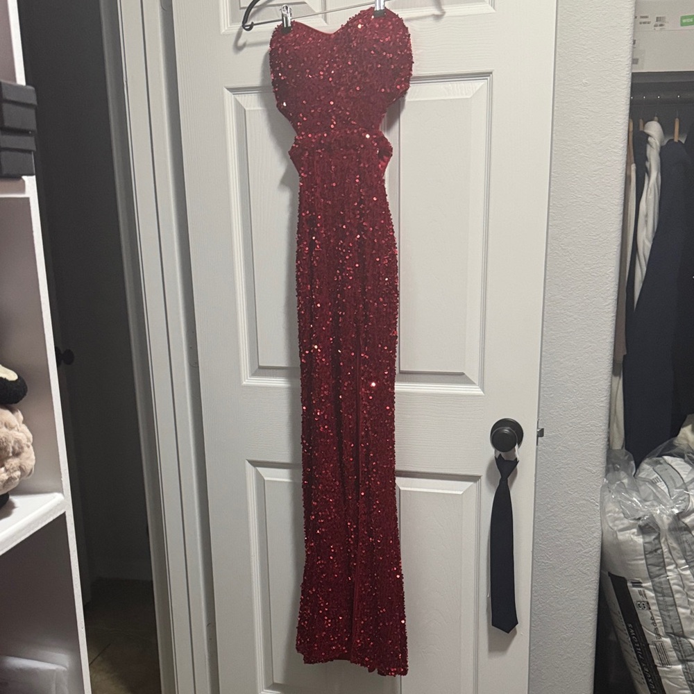 Glamorous One Shoulder Red Sequin Dress
